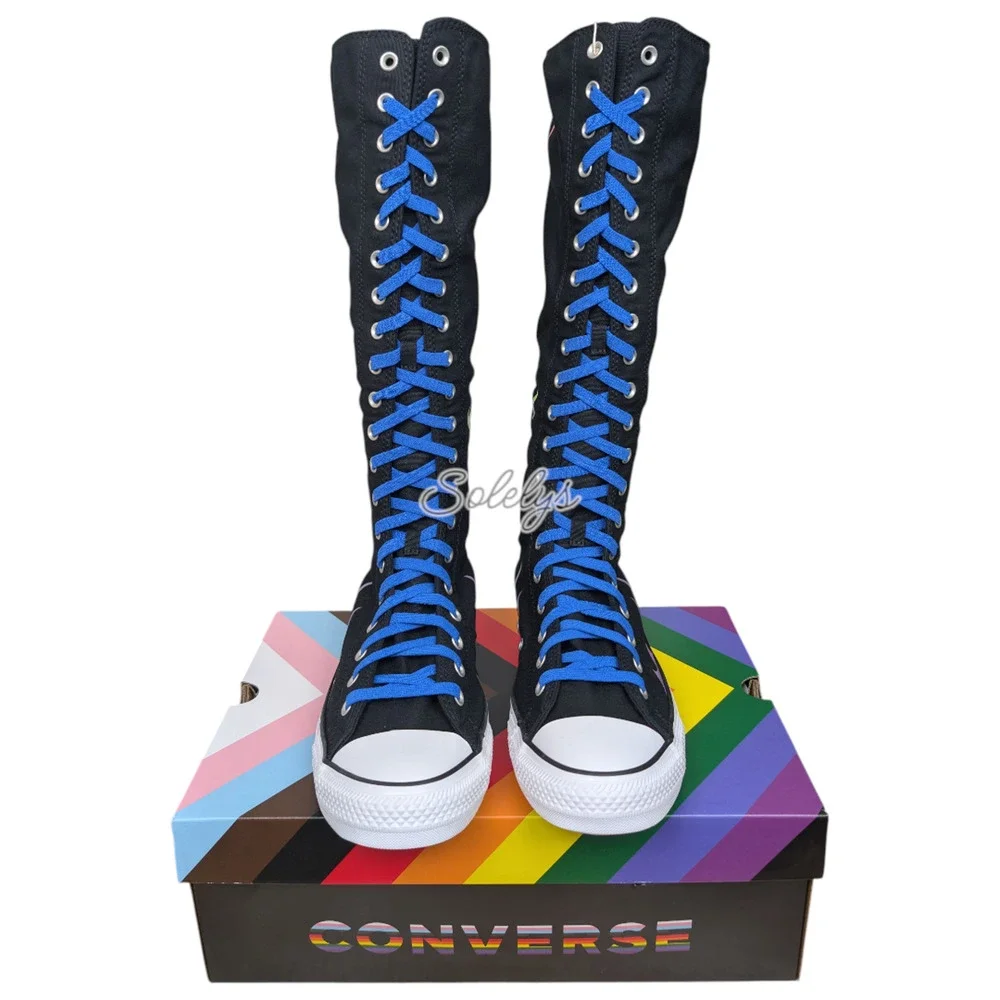 Converse PRIDE XXHI Custom Elastic Laced Rainbow Flame Knee High Sneaker 6.5 NEW - Picture 2 of 11